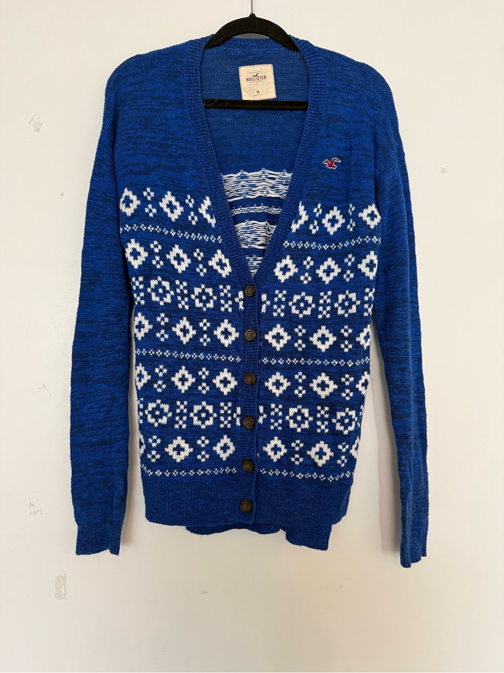 Hollister Royal Blue and White Knit Button Cardigan